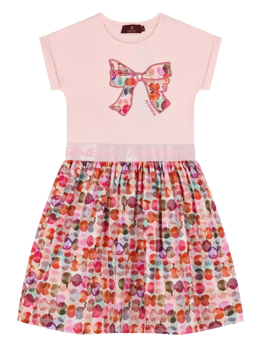 Aigner Kids bow-embellished circle-print dress Roze