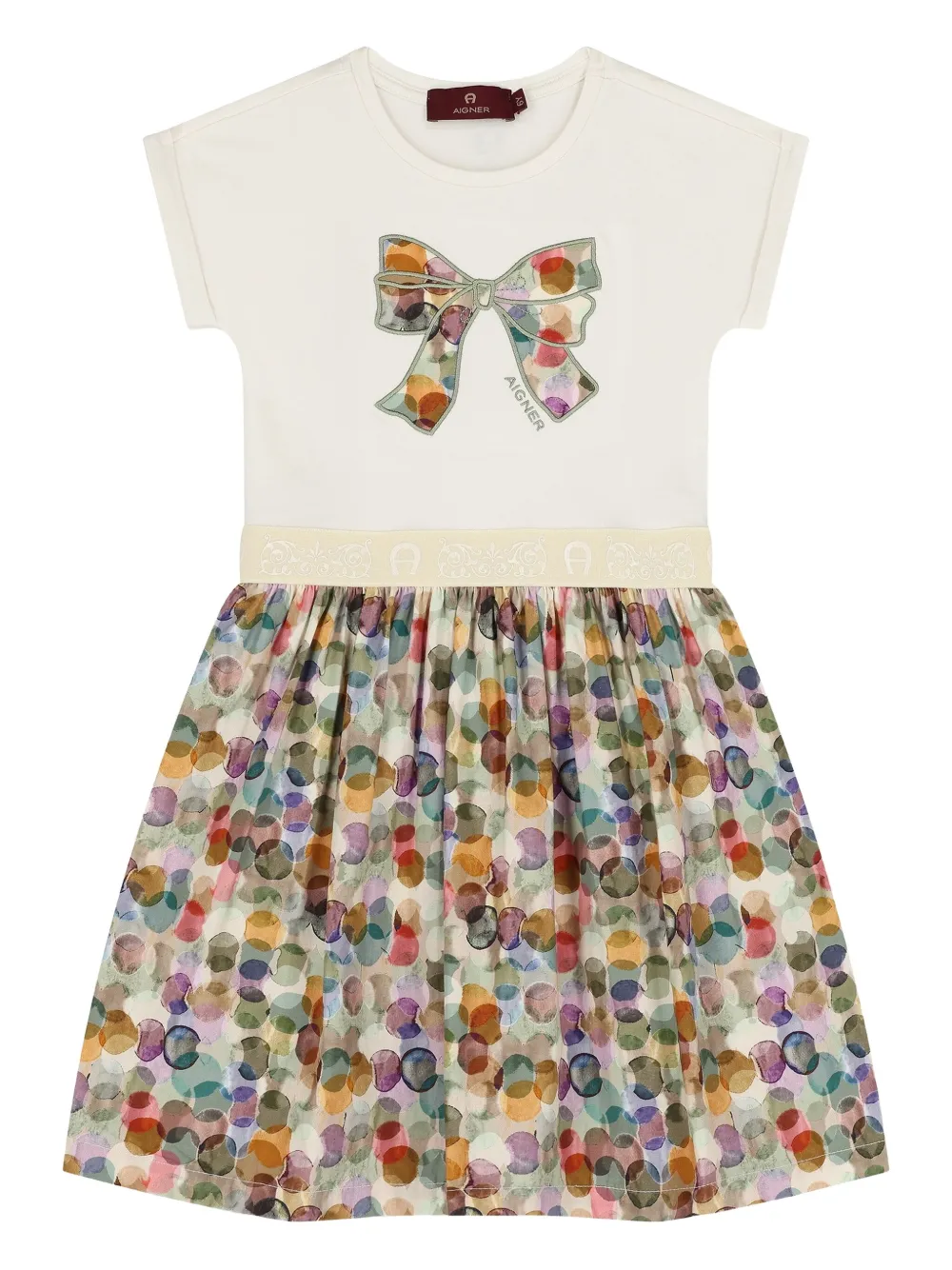 Aigner Kids ribbon-bow print dress Wit