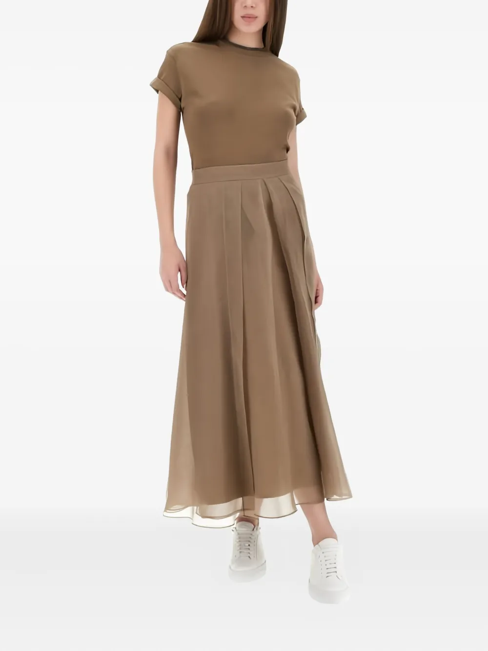 Brunello Cucinelli Circle pleated midi skirt - Bruin