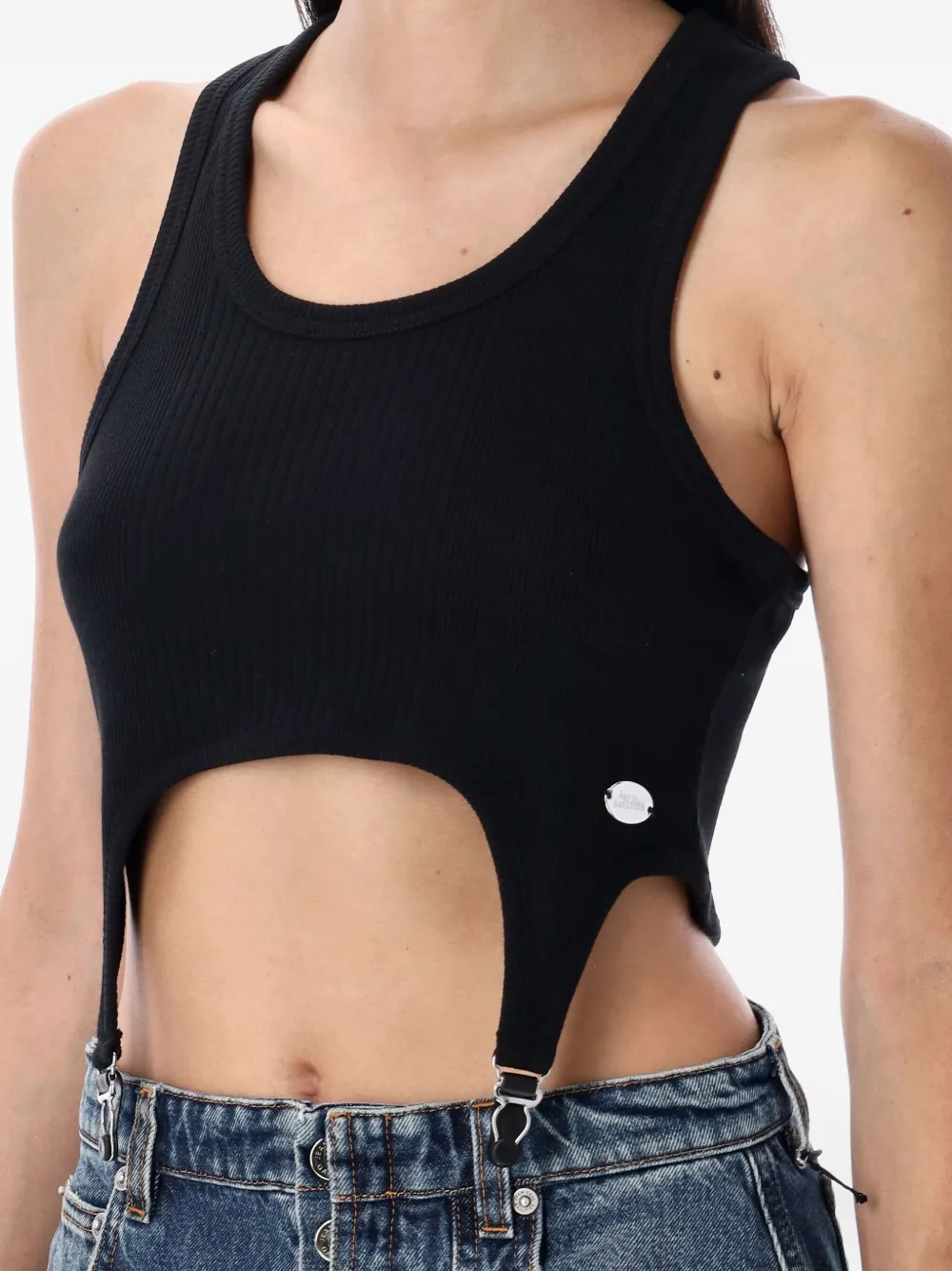 Jean Paul Gaultier ribbed garter tank top Zwart