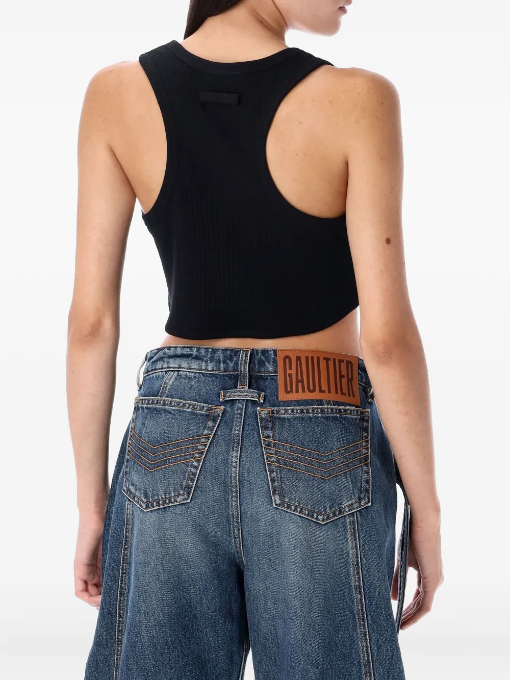 Jean Paul Gaultier ribbed garter tank top Zwart