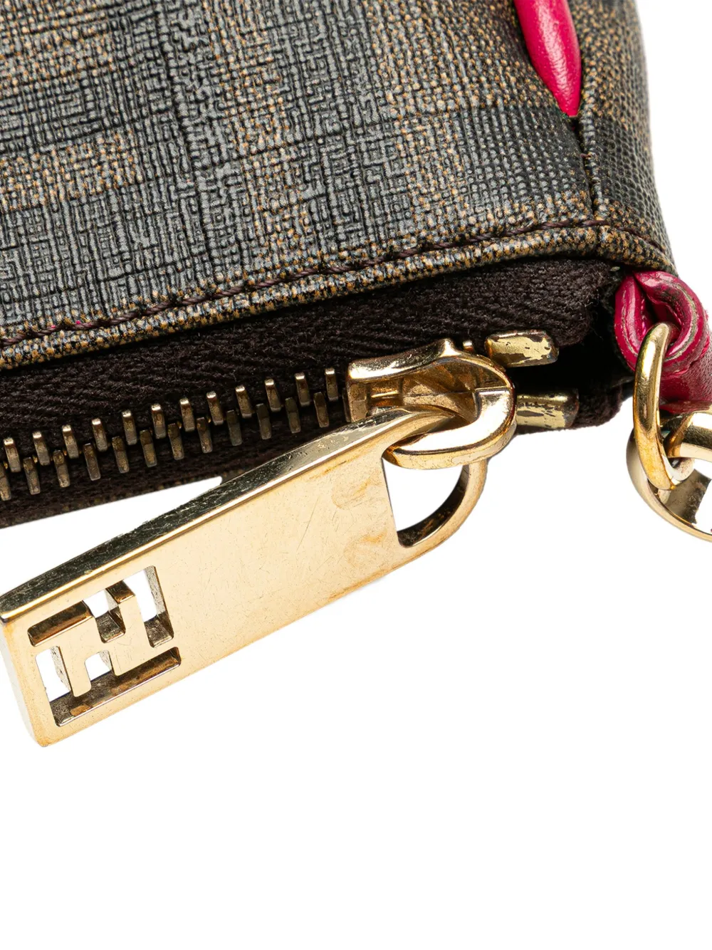 Pre-owned Fendi 2010-2025 Zucca Spalmati Chain Pochette Shoulder Bag In Brown