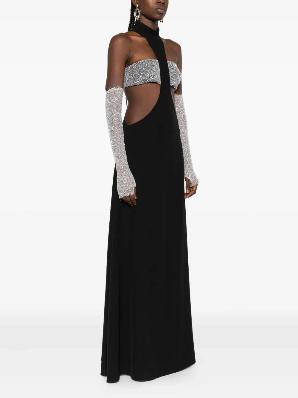 Vestiaire d'un Oiseau Libre Evangeline verfraaide maxi-jurk met uitgesneden details Zwart