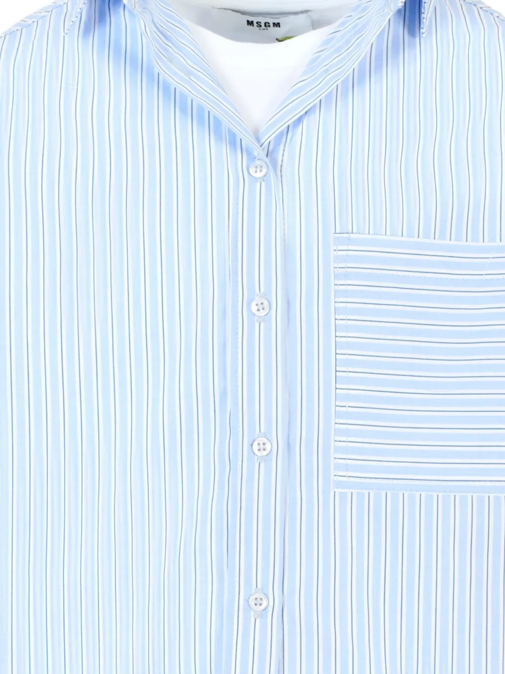 MSGM Kids striped patch-pocket shirt Blauw