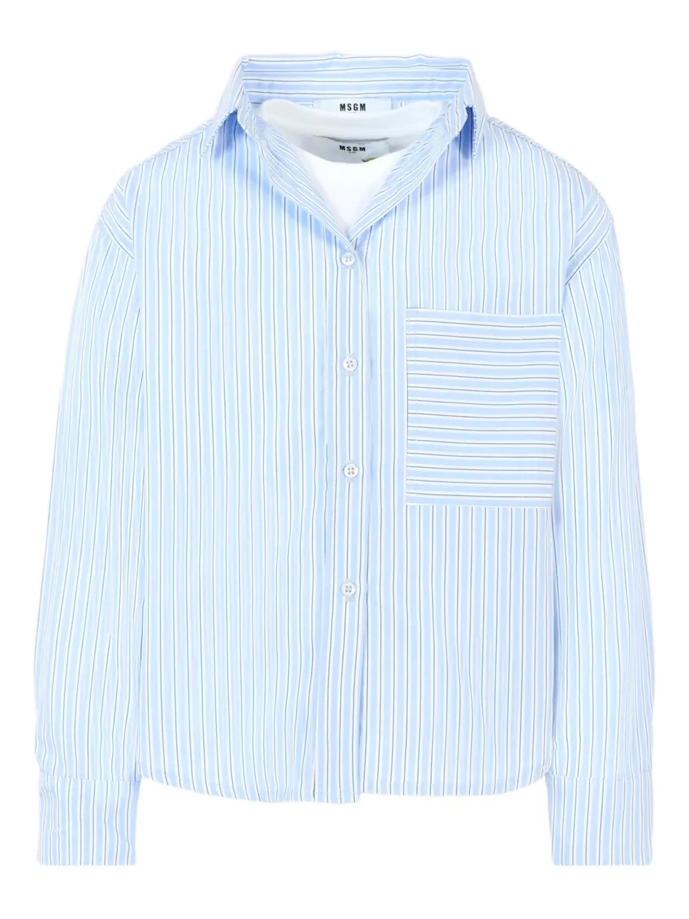 MSGM Kids striped patch-pocket shirt Blauw