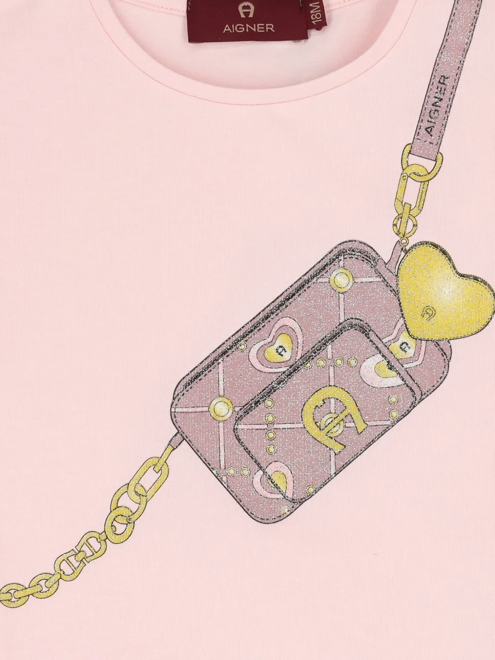 Aigner Kids ruffle-detail bag-print T-shirt Roze