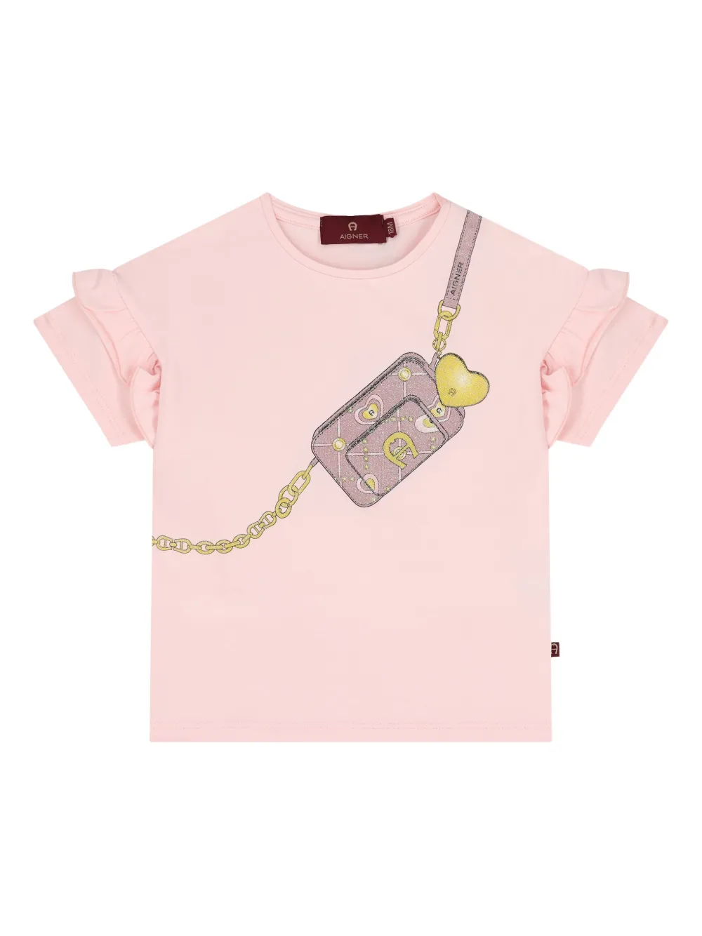 Aigner Kids ruffle-detail bag-print T-shirt Roze