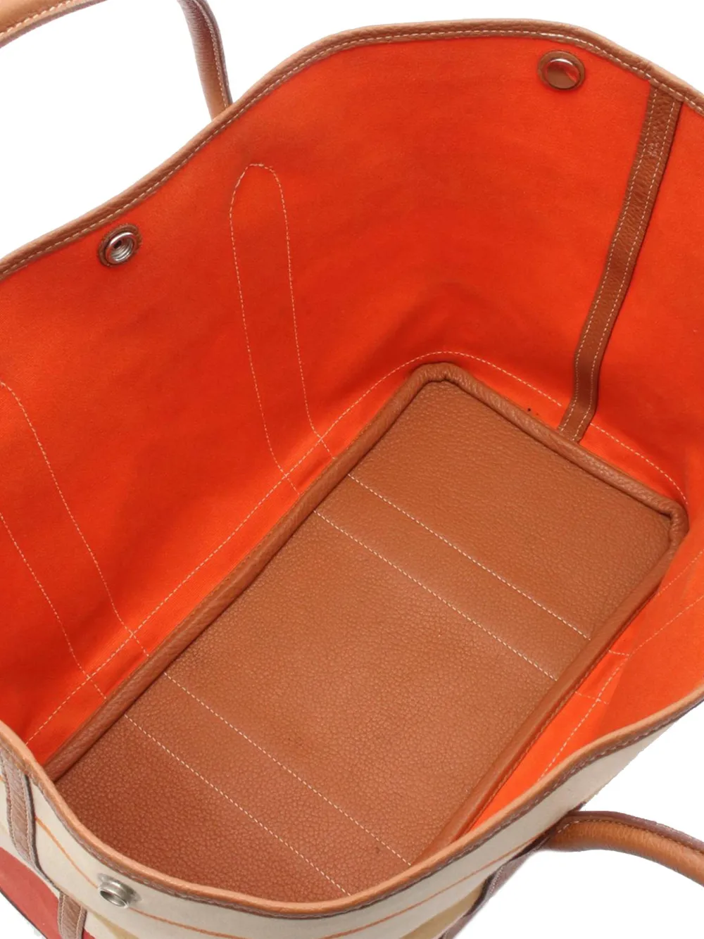 Pre-owned Hermes 2013 Toile And Negonda Striped Garden Party 36 Tote Bag In Brown