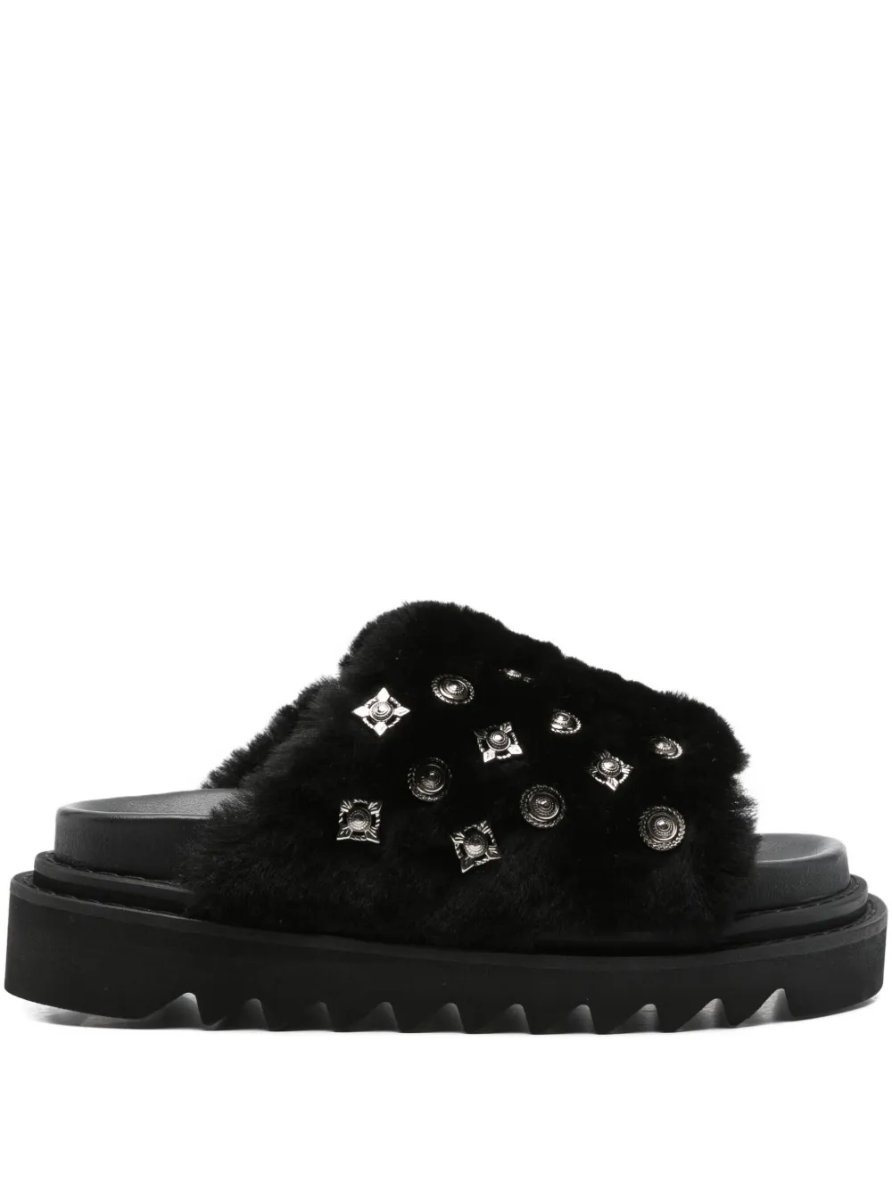 Toga 40mm Shearling Studded Sandals In Black
