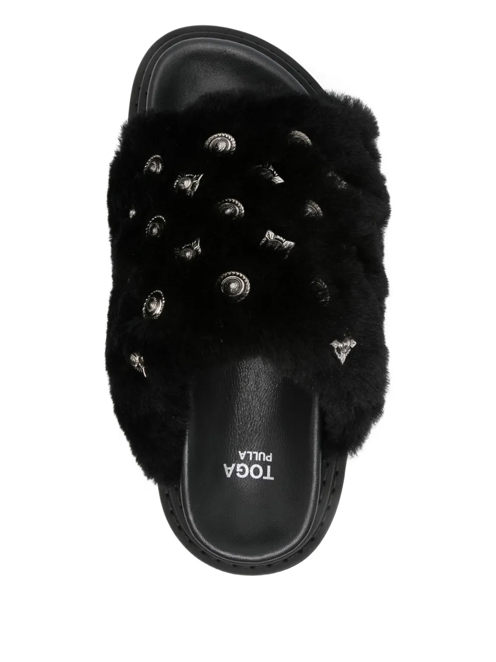 Toga 40mm Shearling Studded Sandals In Black