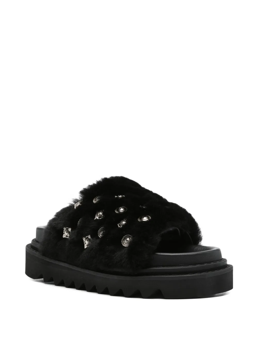 Toga 40mm Shearling Studded Sandals In Black