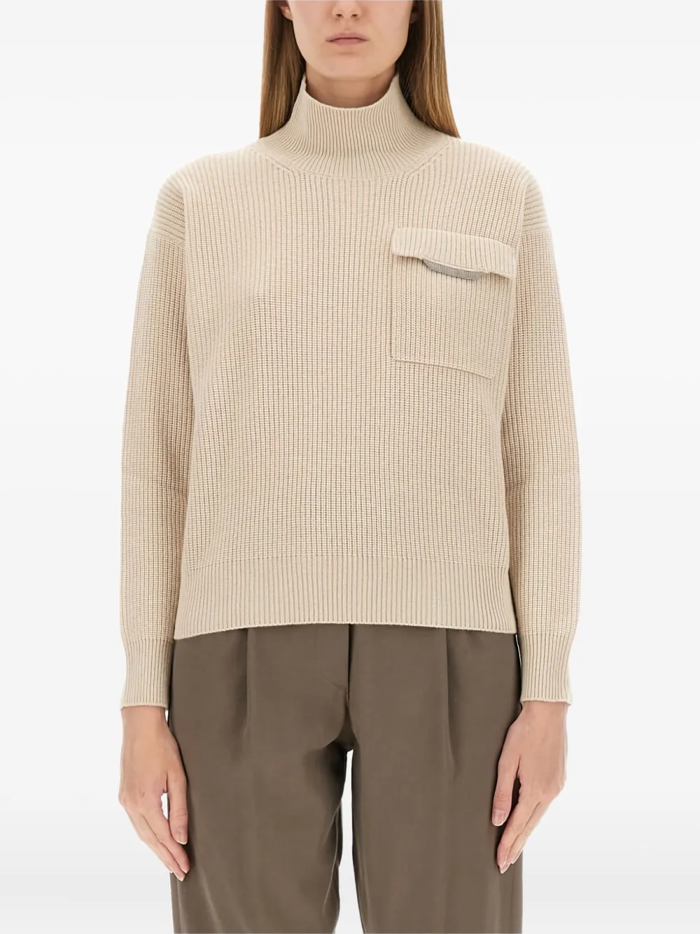Brunello Cucinelli flap-pocket high-neck sweater - Toni neutri