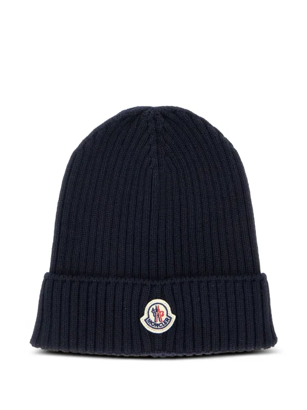 MONCLER モンクレール キッズ チルドレン ロゴパッチニット帽　ビーニー Moncler Enfant ロゴパッチ ビーニー | ブルー | FARFETCH JP