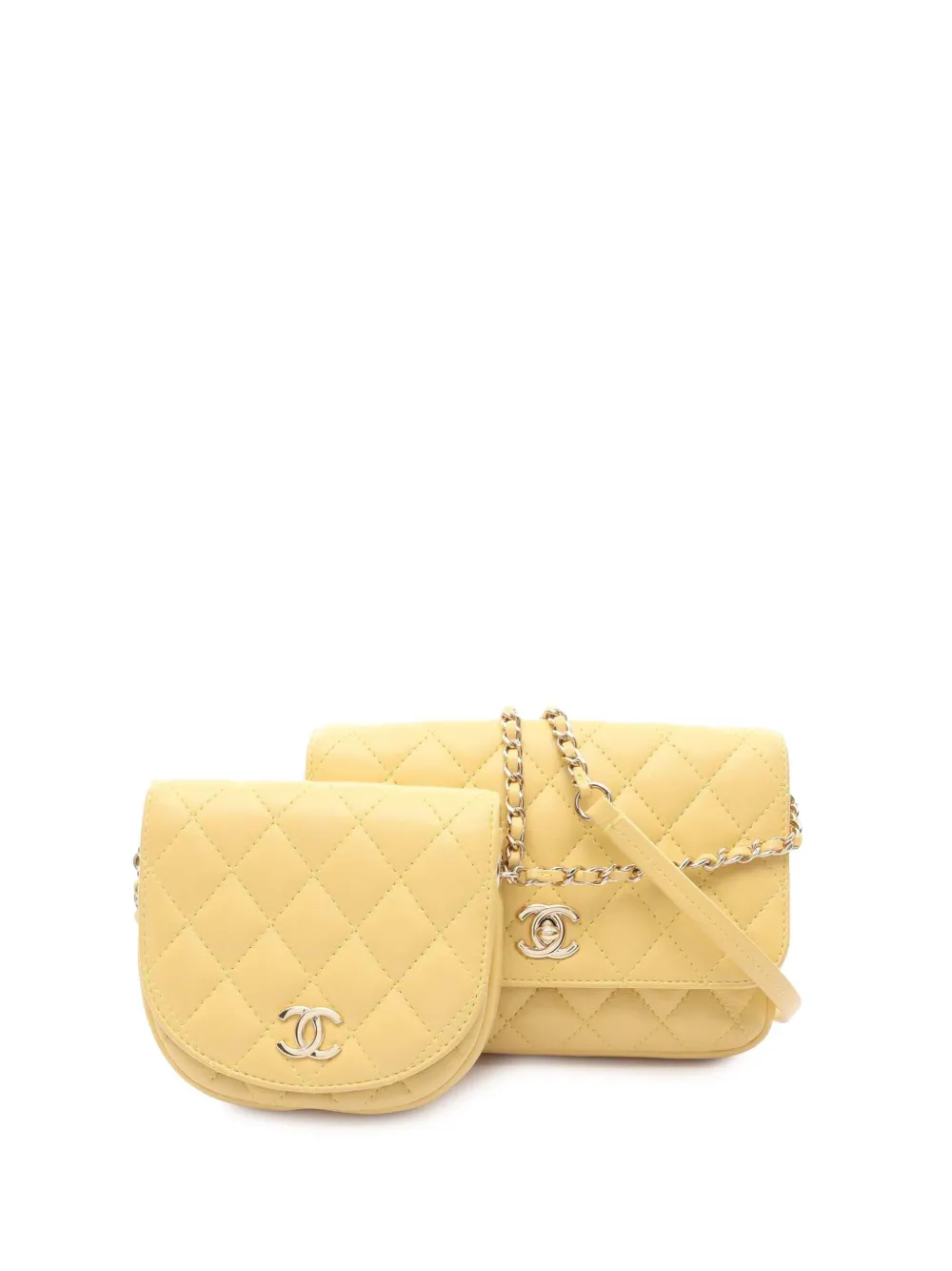 CHANEL Pre-Owned 2019 ココマーク ラムスキン サイドパック フラップ ショルダーバッグ - イエロー CHANEL Pre-Owned 2019 ココマーク ラムスキン サイドパック フラップ ショルダーバッグ - イエロー