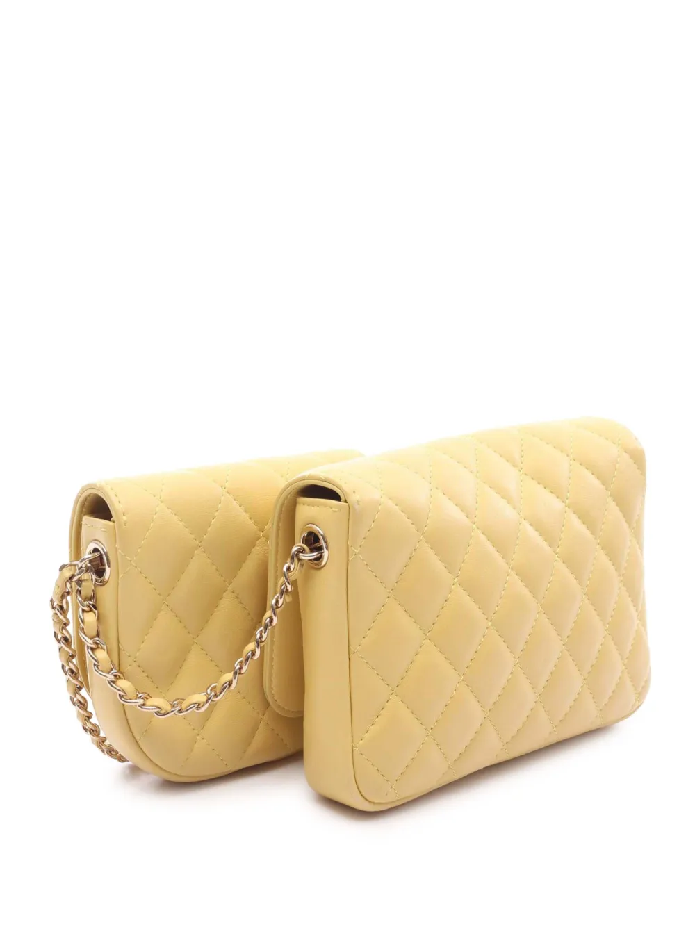 Pre-owned Chanel 2019 Quilted Lambskin Side Packs Flap Crossbody Bag In Yellow