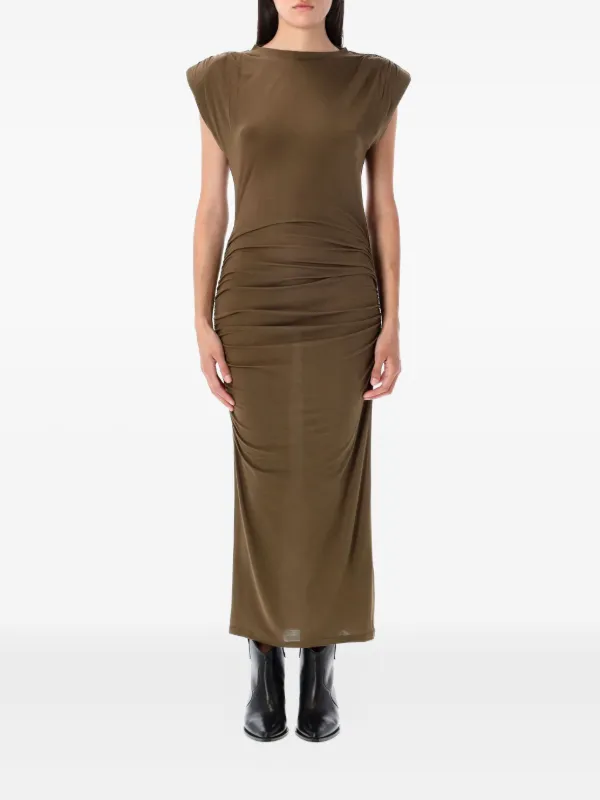 knee length dresses for ladies Frame Women's Short Sleeve Padded Shoulder Midi Dress