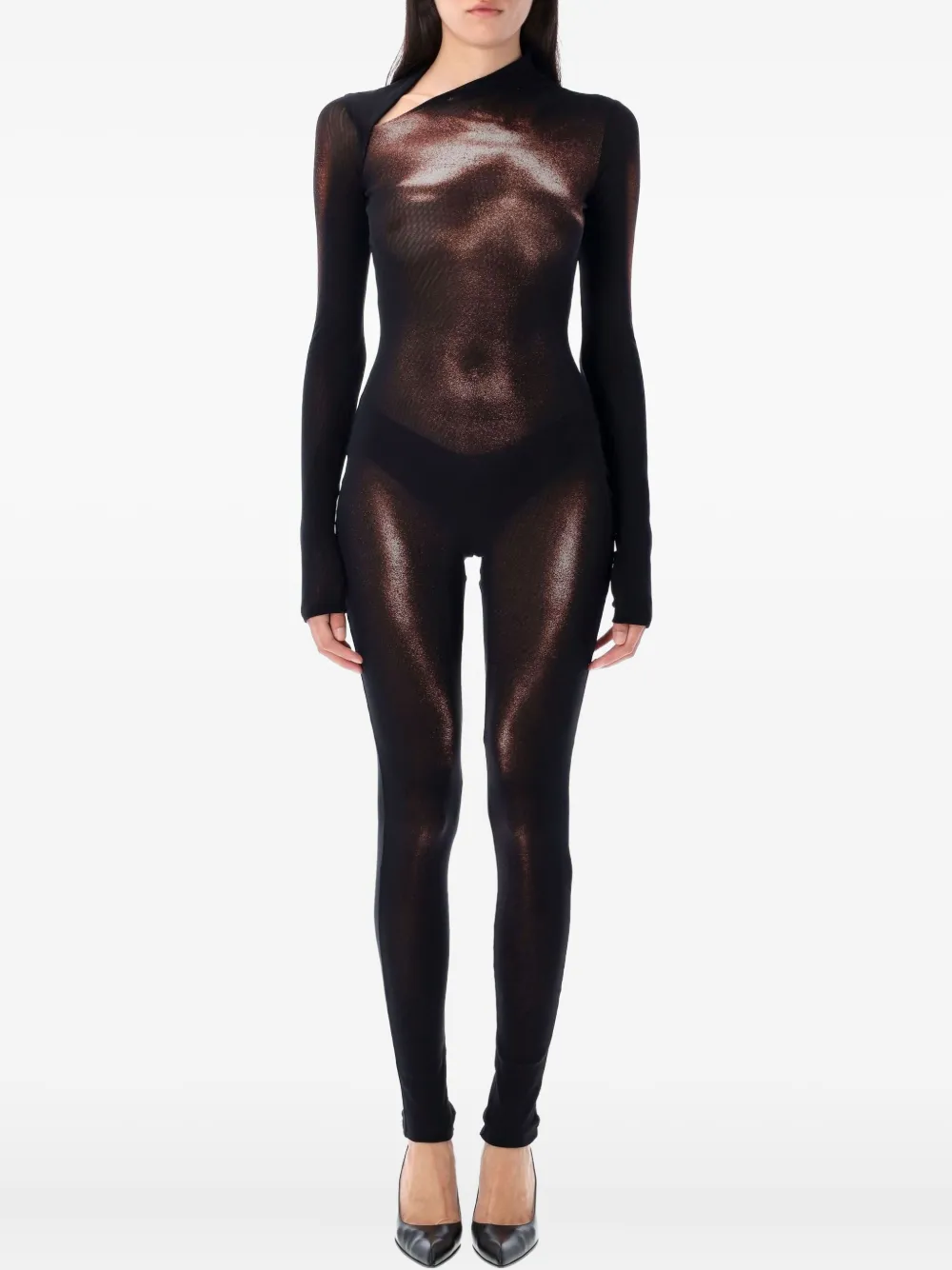 mesh body-print jumpsuit