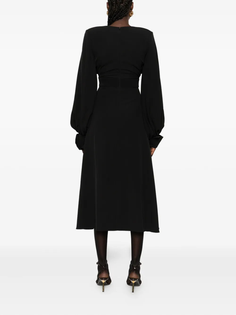 Vestiaire d'un Oiseau Libre Venice flared midi-jurk met V-hals Zwart