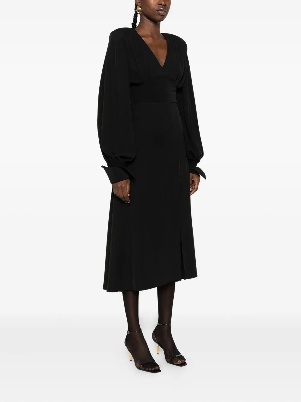 Vestiaire d'un Oiseau Libre Venice flared midi-jurk met V-hals Zwart