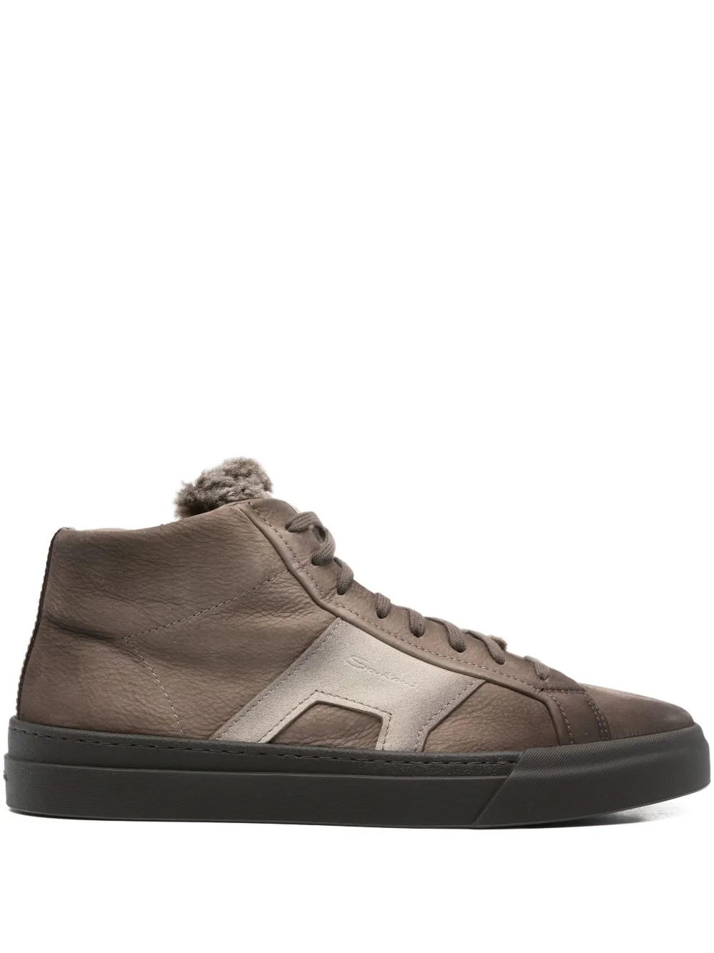 Santoni leather shearling sneakers Brown
