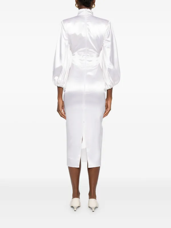 Vestiaire d'un Oiseau Libre All About Eve high-neck puff-sleeve Midi Dress  | White | FARFETCH