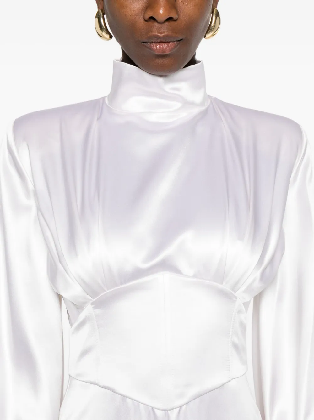 Vestiaire d'un Oiseau Libre All About Eve midi-jurk met pofmouwen en hoge hals Wit