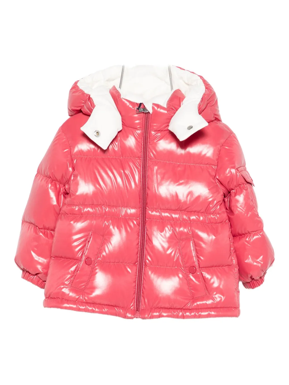 Moncler Enfant hooded shiny puffer jacket Roze