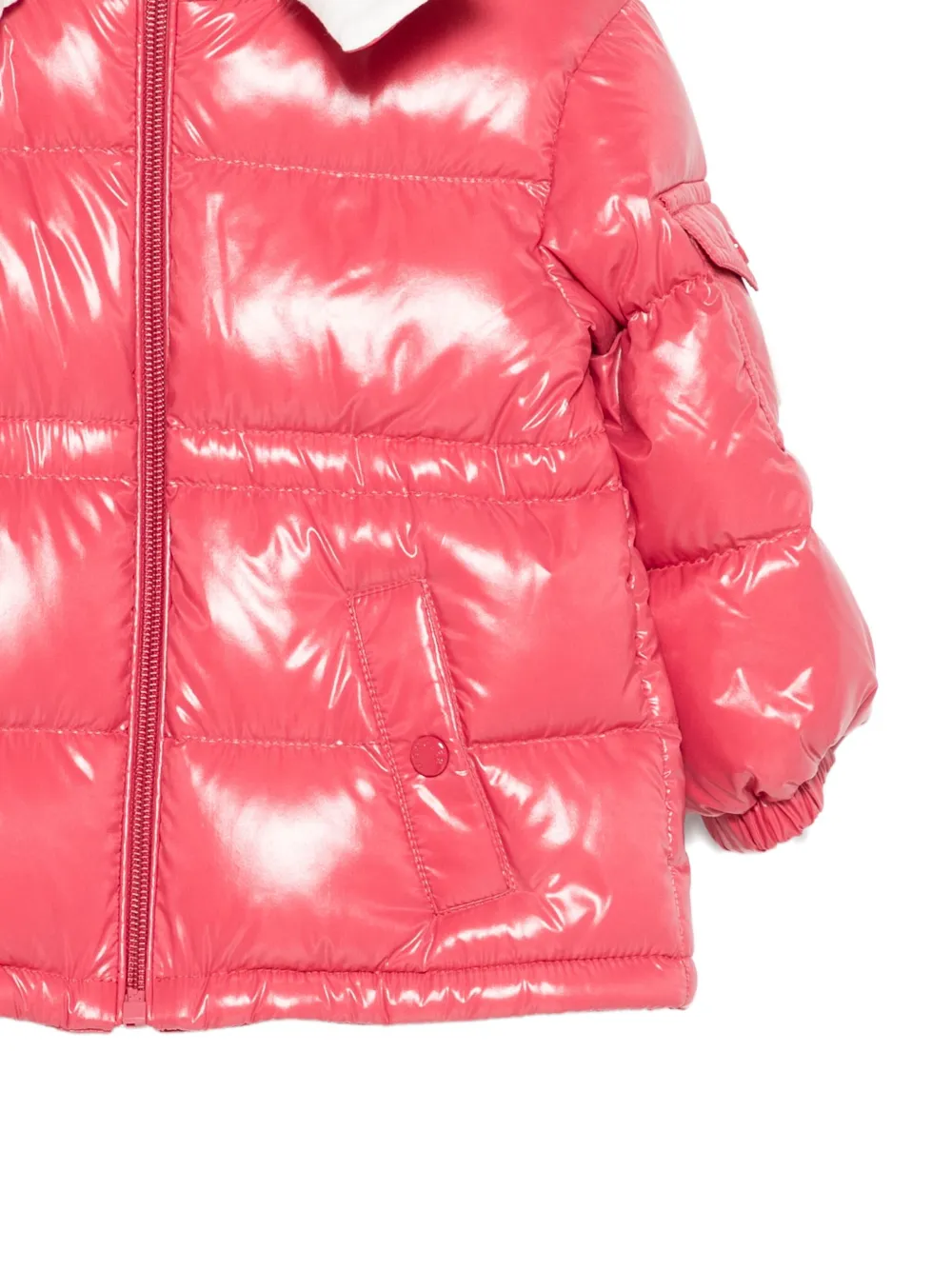 Moncler Enfant hooded shiny puffer jacket Roze