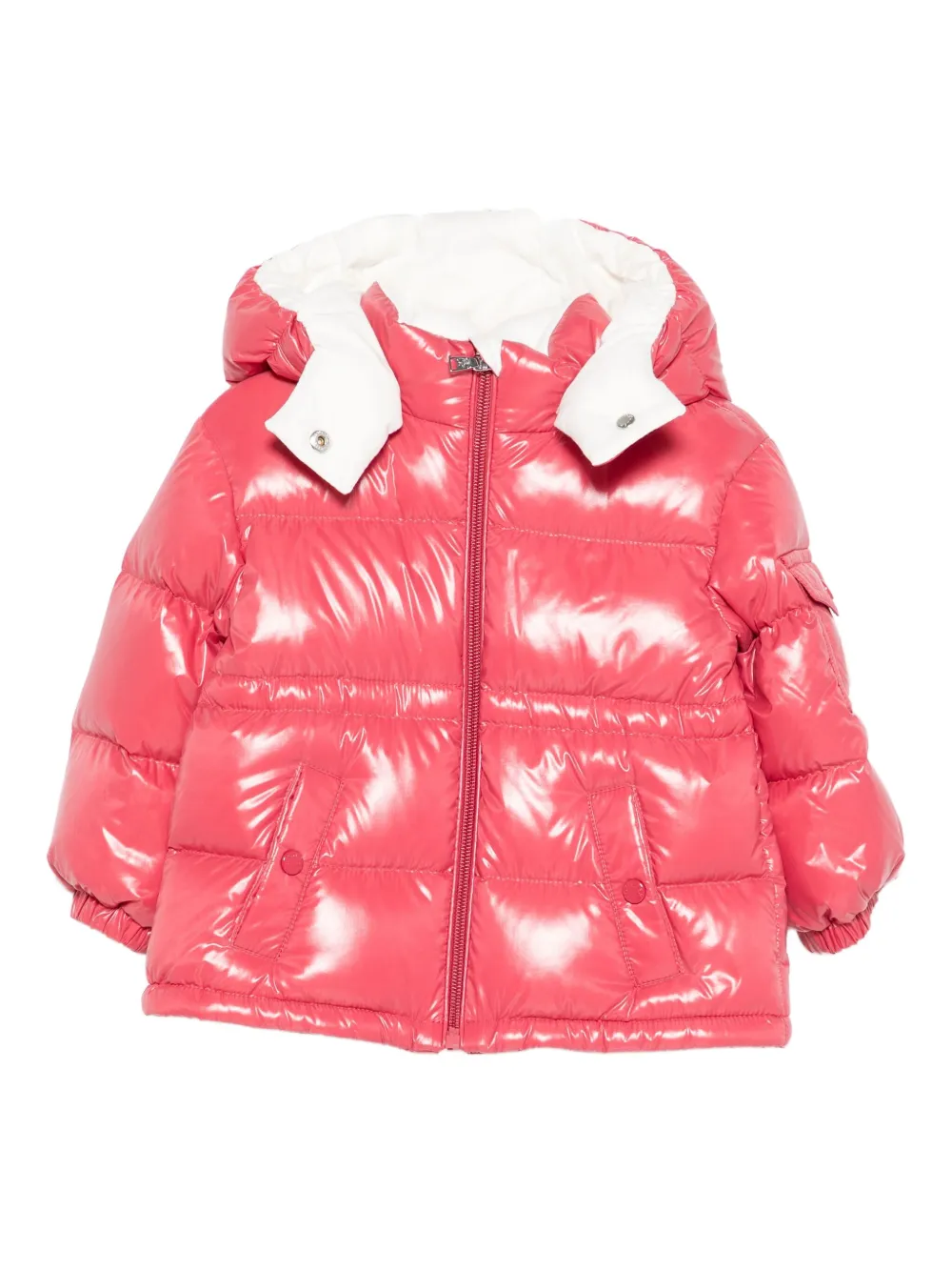 Moncler Enfant hooded shiny puffer jacket Roze