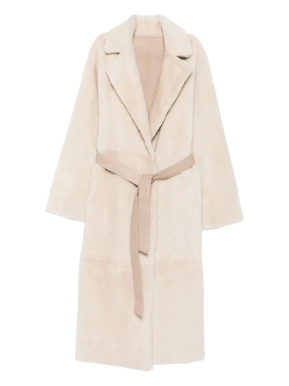 Manzoni 24 Lamb-shearling Belted Coat In Brown