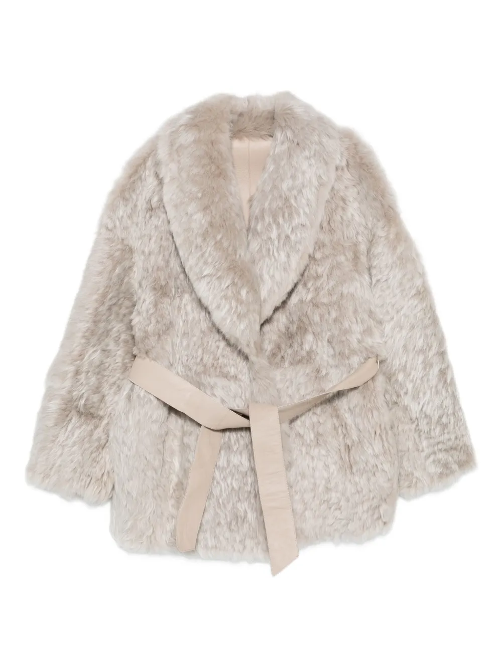 Manzoni 24 leather-belt fur coat | Neutrals | Image 1