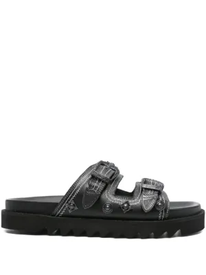 トーガ ビリリース 4バックルサンダル ブラックレザー 19ss トーガ リリース TOGA VIRILIS レザー ブラックメタル