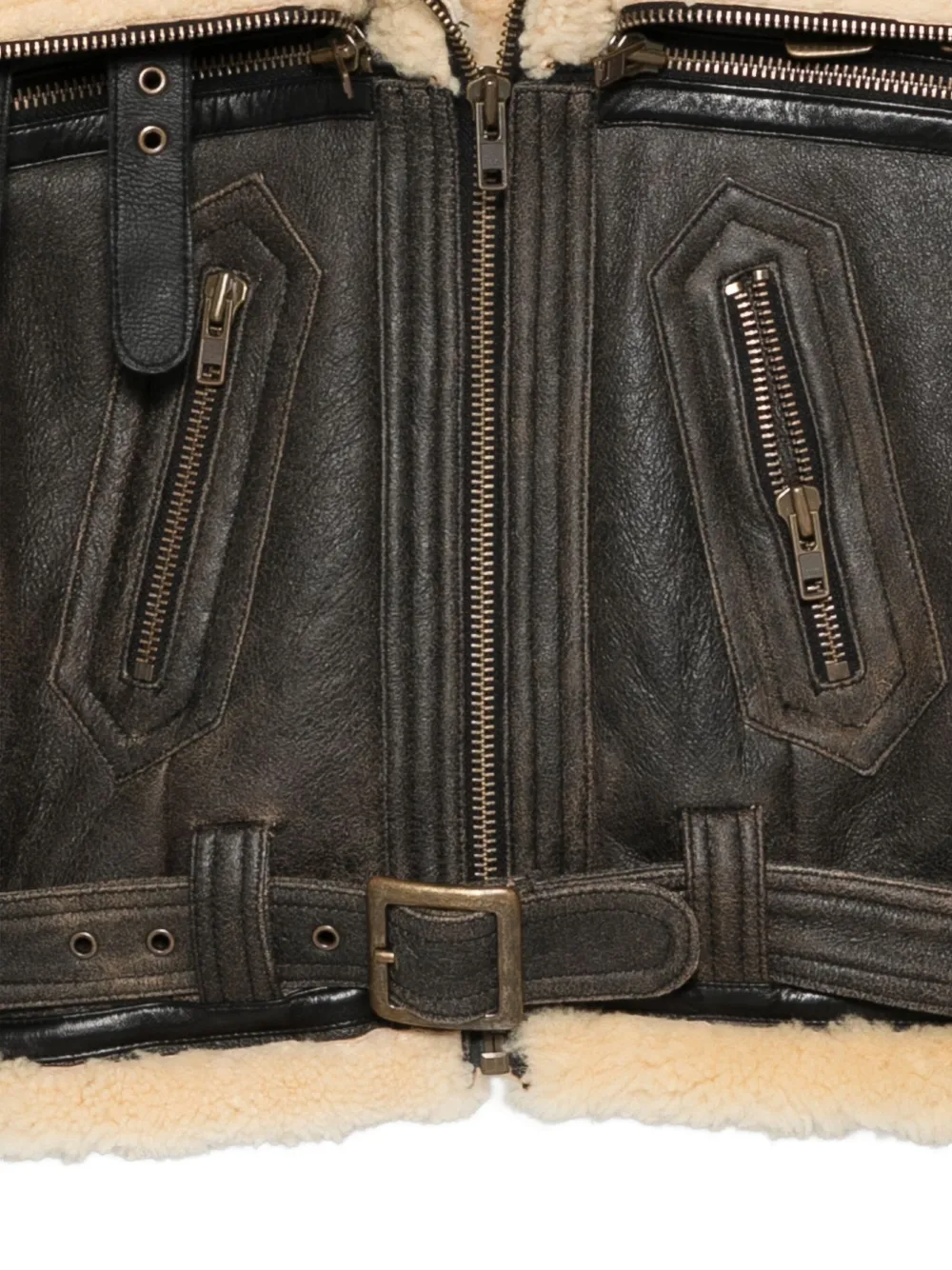R13 Shearling-collared Belted Jacket In Black