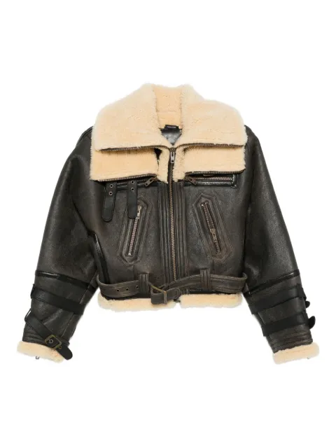 R13 shearling-collared belted jacket