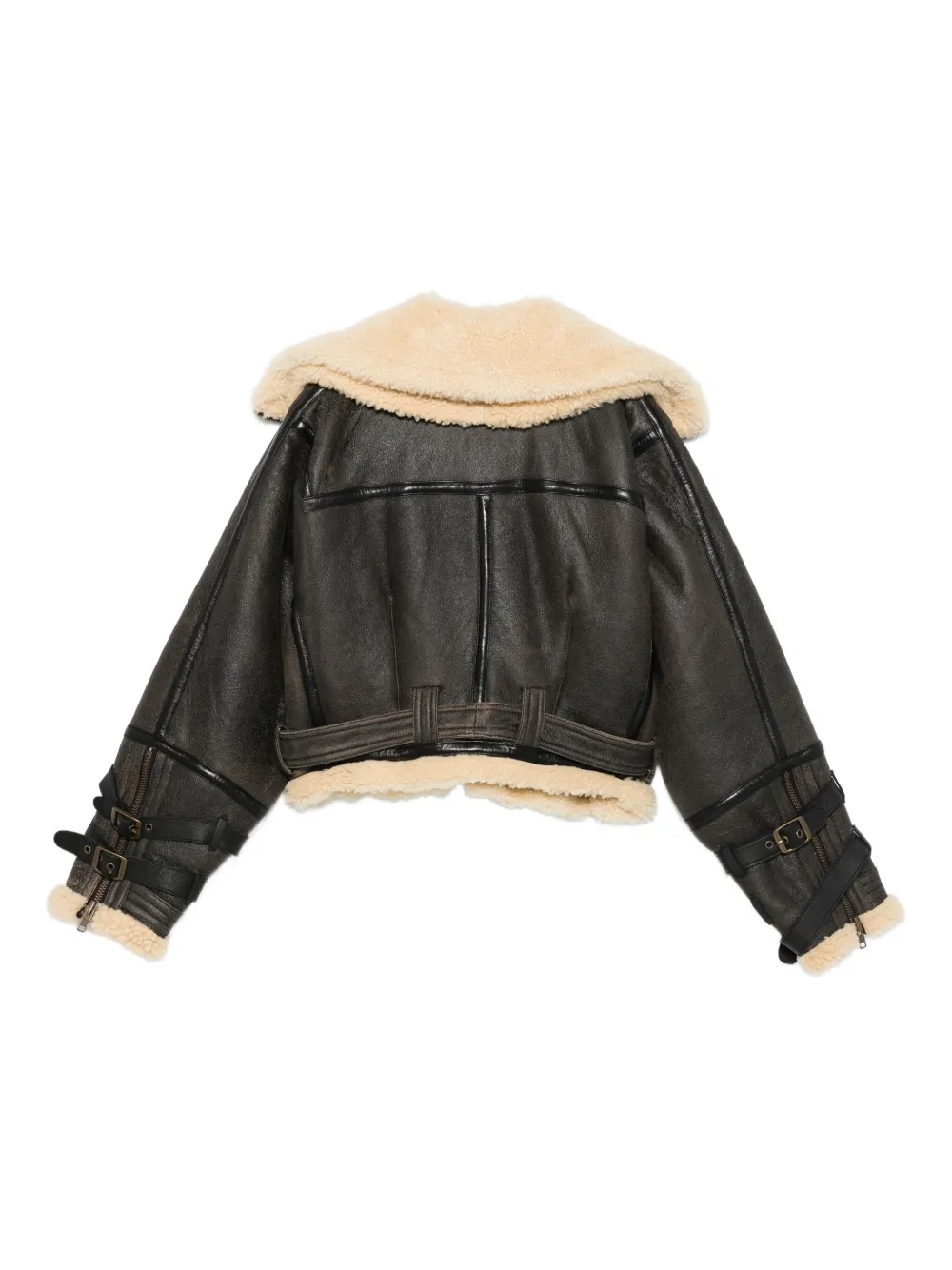 R13 Shearling-collared Belted Jacket In Black