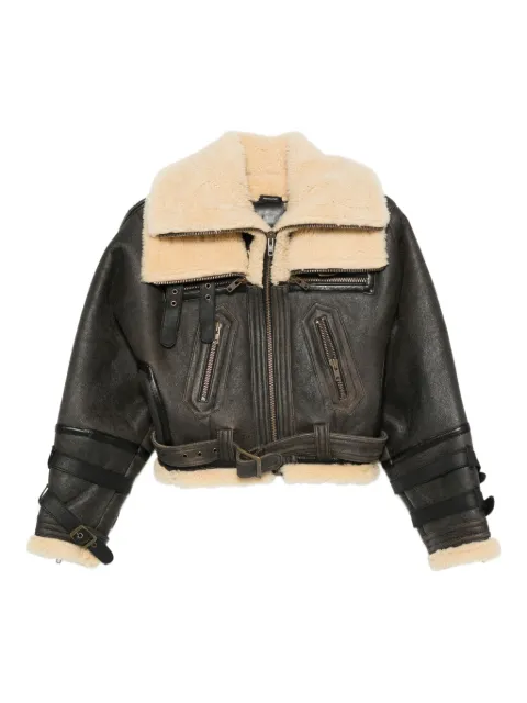 R13 shearling-collared belted jacket