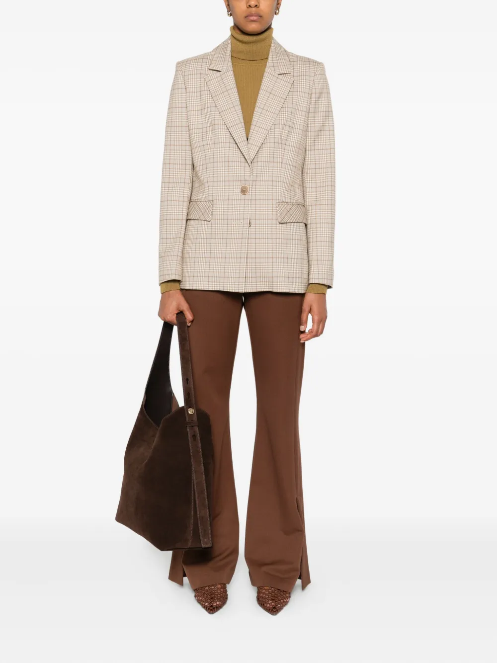 Patrizia Pepe Geruite blazer met twee knopen Beige