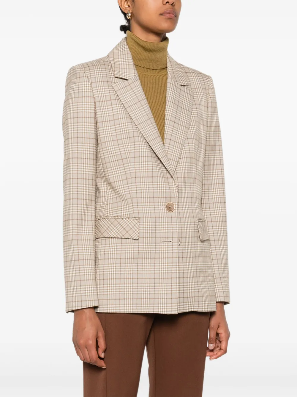 Patrizia Pepe Geruite blazer met twee knopen Beige