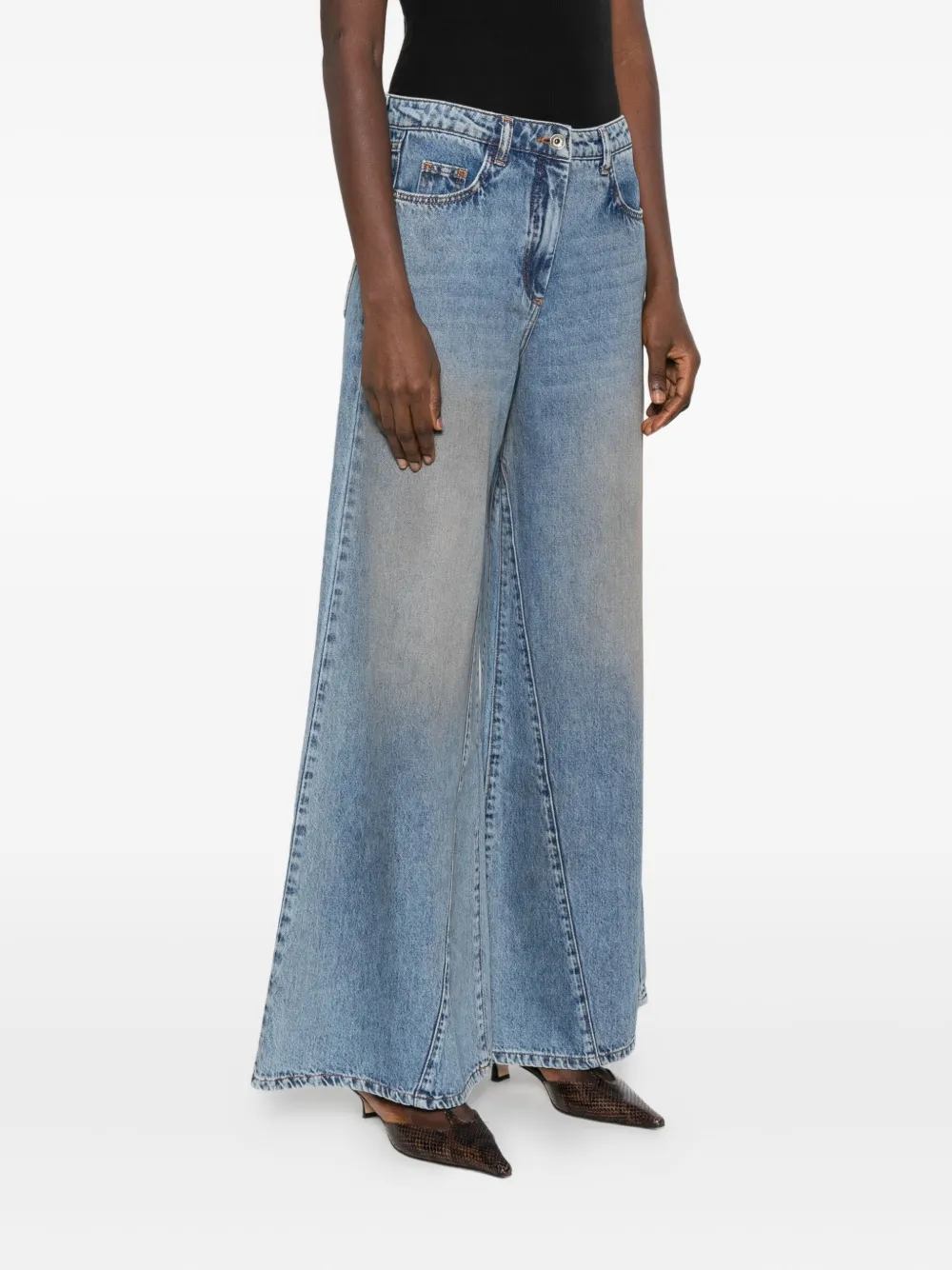 Patrizia Pepe Low waist jeans met wijde pijpen Blauw