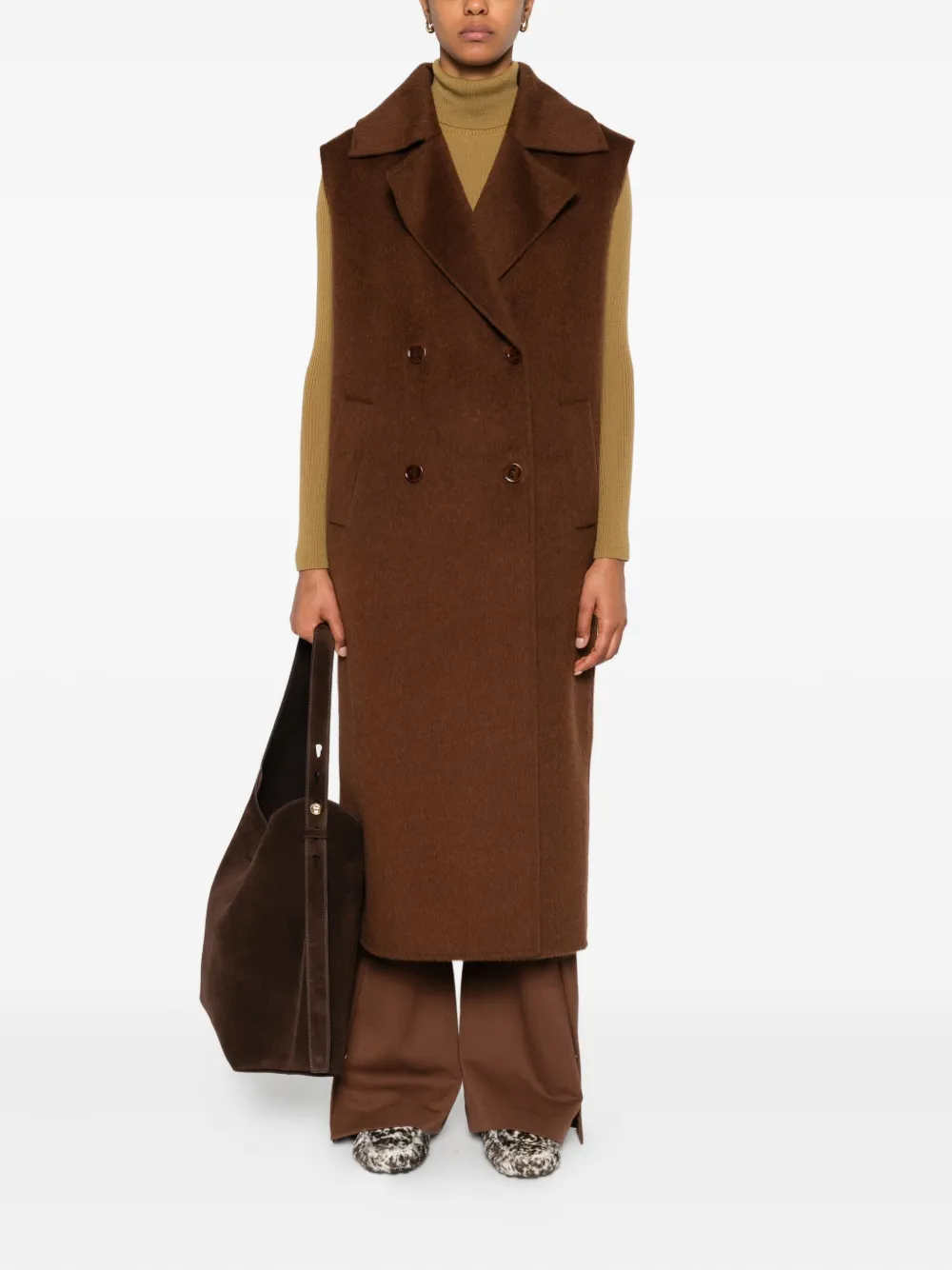Patrizia Pepe Double-breasted Sleeveless Coat In Brown
