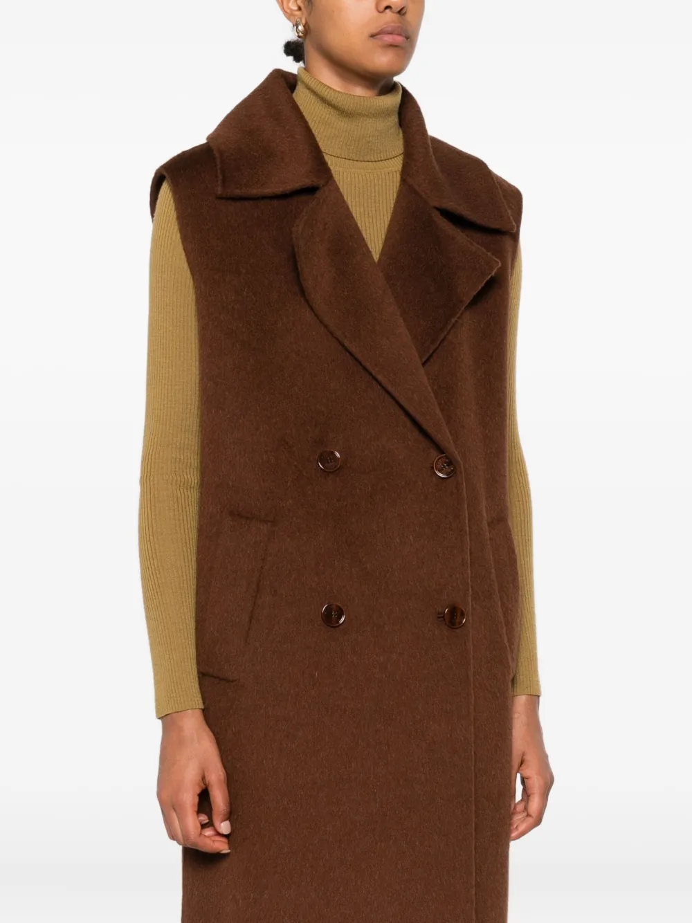 Patrizia Pepe Double-breasted Sleeveless Coat In Brown