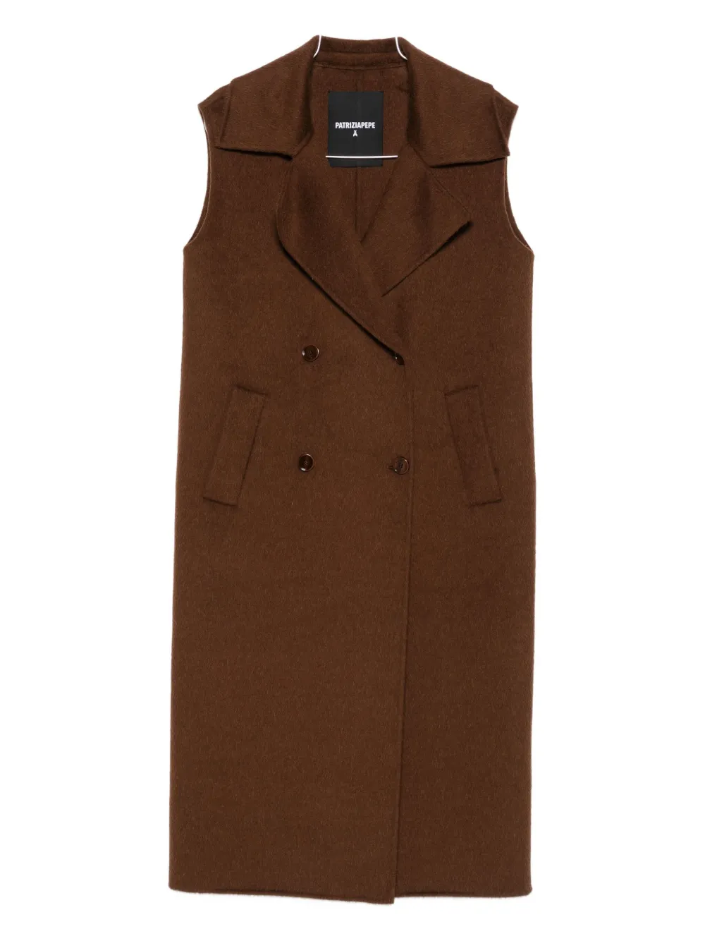 Patrizia Pepe Double-breasted Sleeveless Coat In Brown