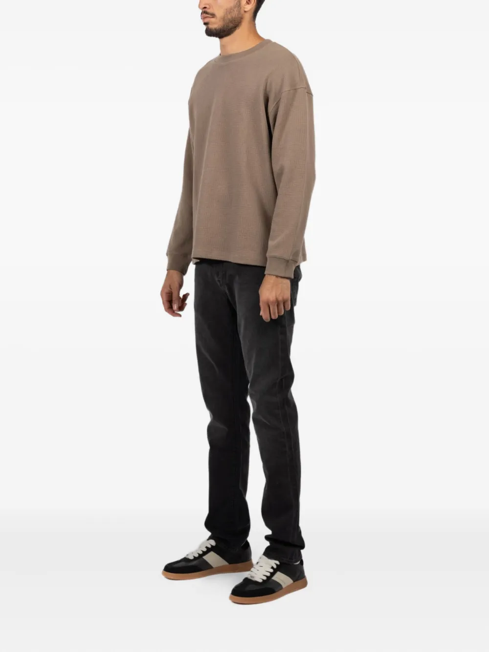 Frame Waffle Long-sleeved Sweater In Brown