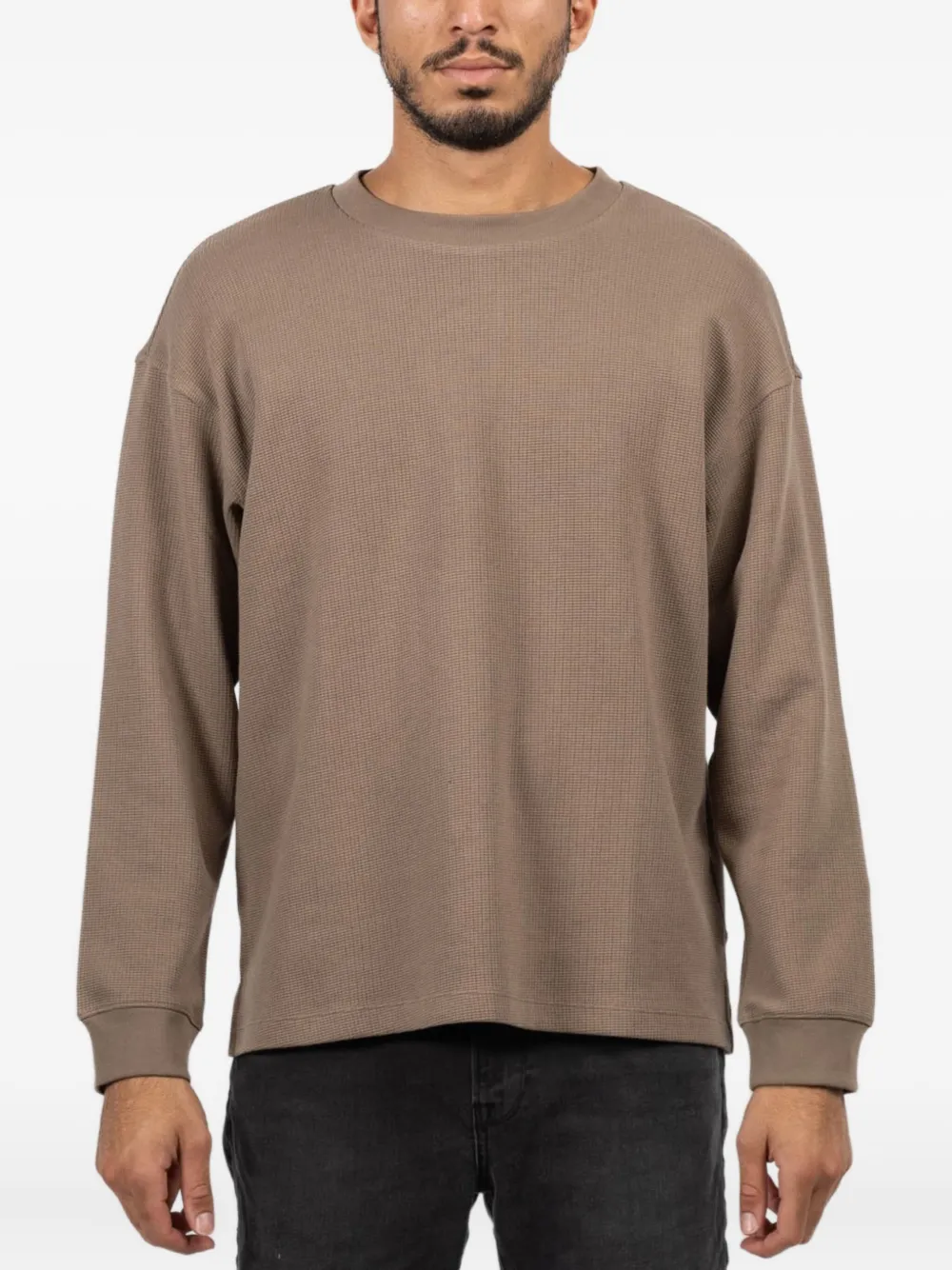 Frame Waffle Long-sleeved Sweater In Brown