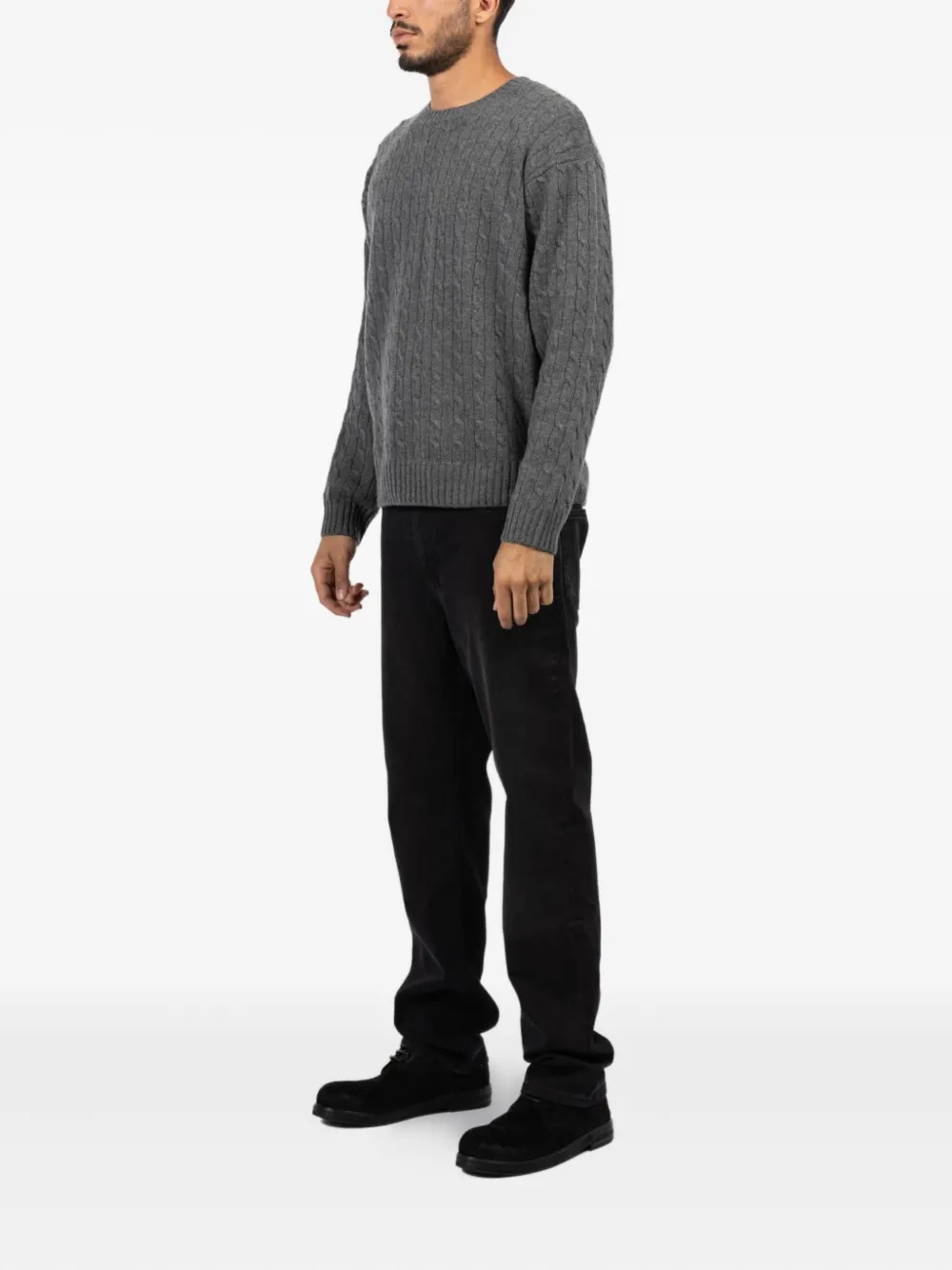FRAME Kabelgebreide trui met ronde hals Grijs