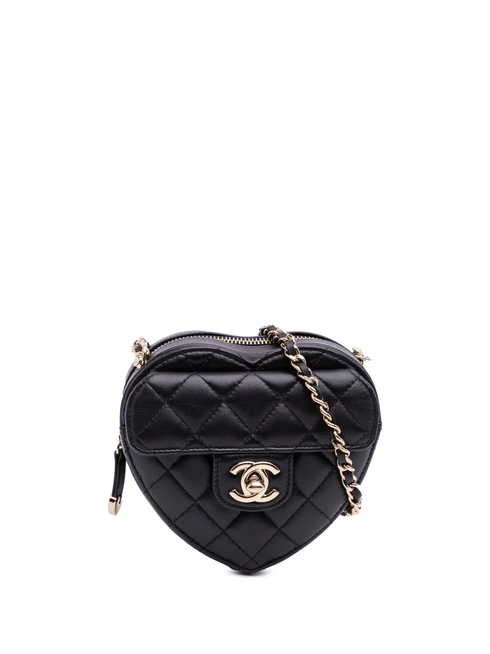 CHANEL Pre-Owned 2021 ミニ ラムスキン ココマーク イン ラブ ハート ショルダーバッグ - ブラック