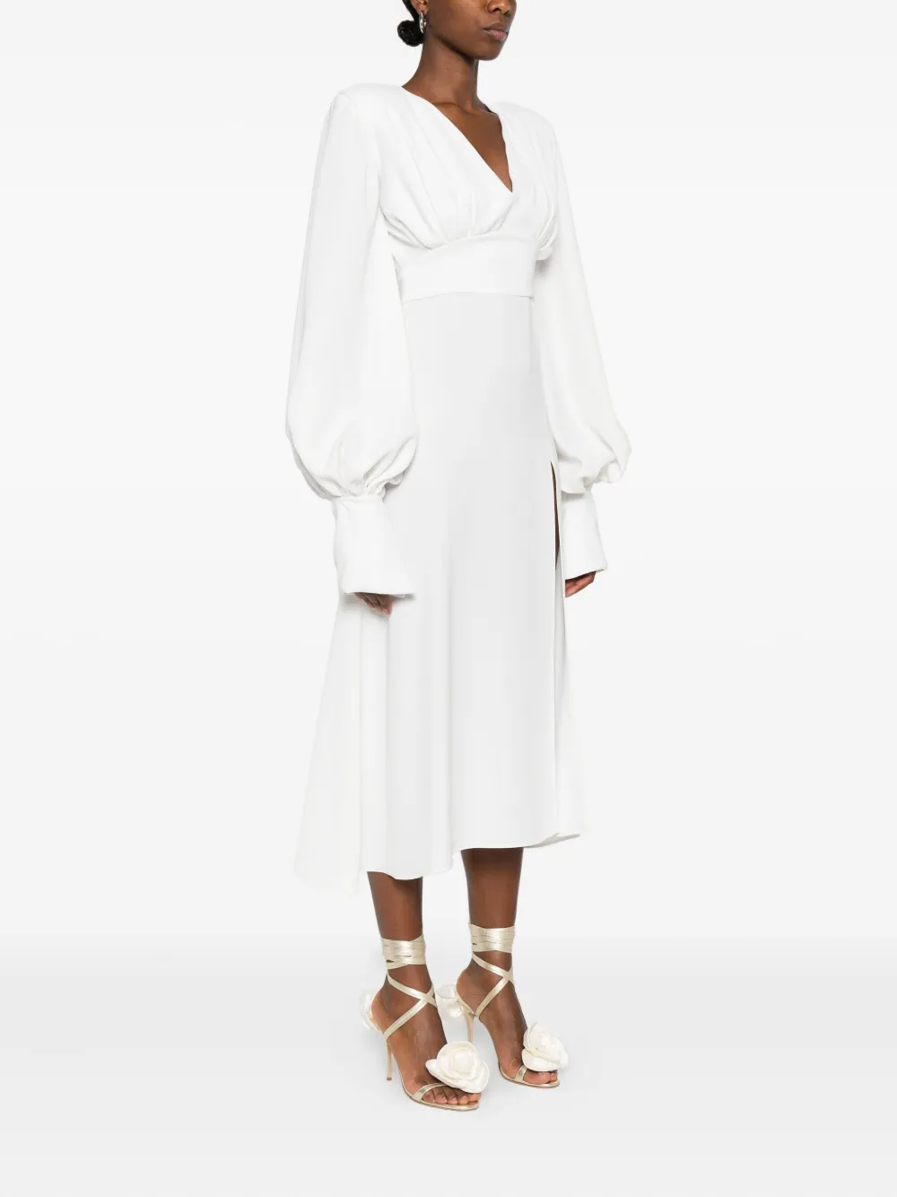 Vestiaire d'un Oiseau Libre Venice midi-jurk met V-hals Wit