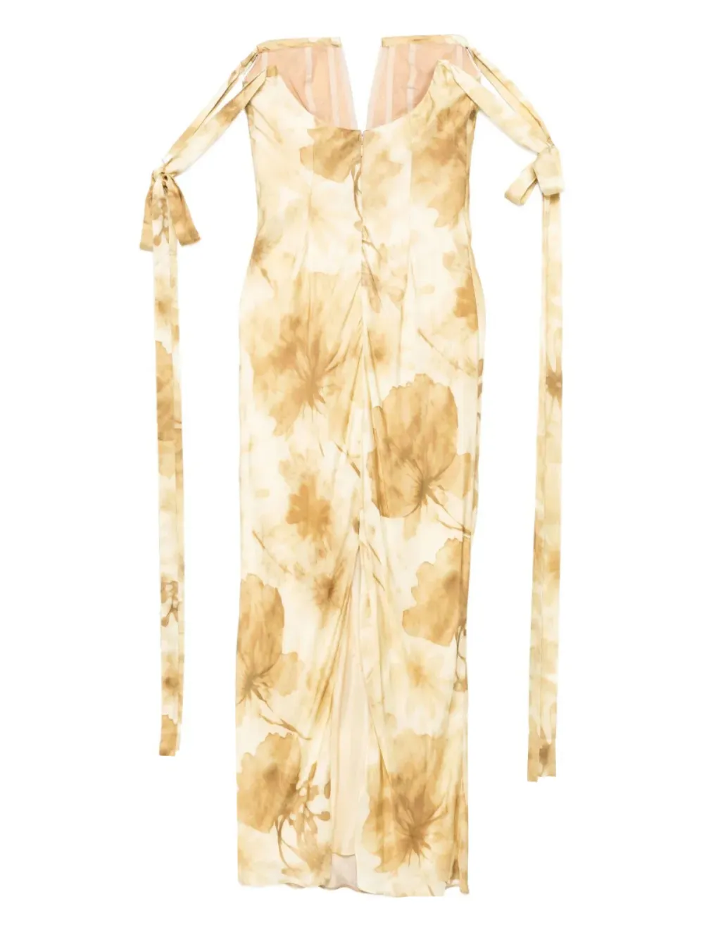 Alejandra Alonso Rojas Avondjurk met bloemenprint en watervalhals Geel