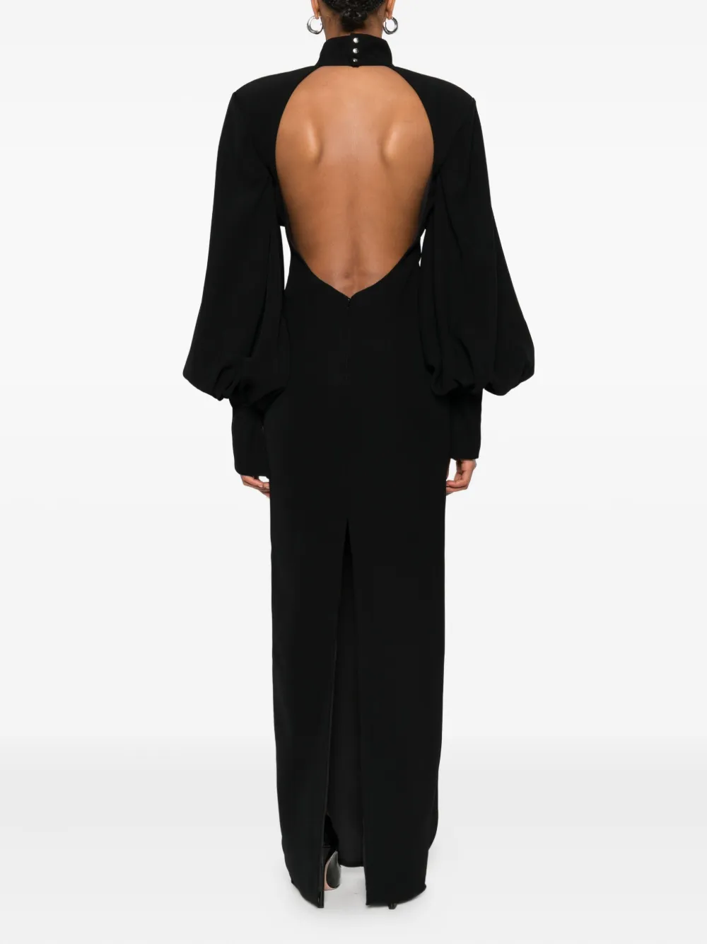 Vestiaire d'un Oiseau Libre Maxi-jurk met hoge hals en klokmouwen Zwart