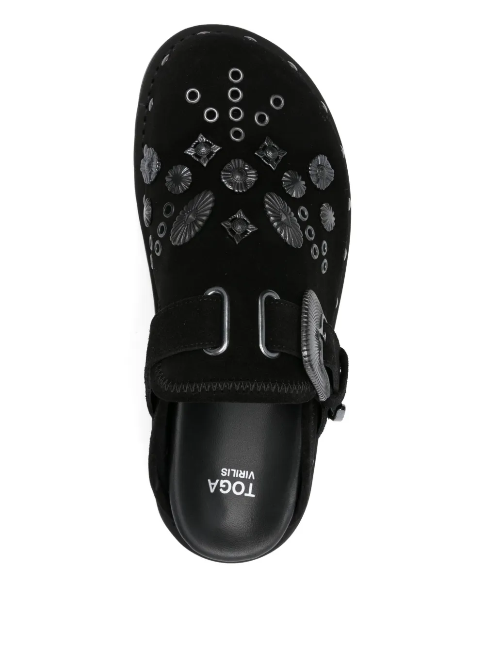 Toga Virilis buckle-embellished suede mules Black